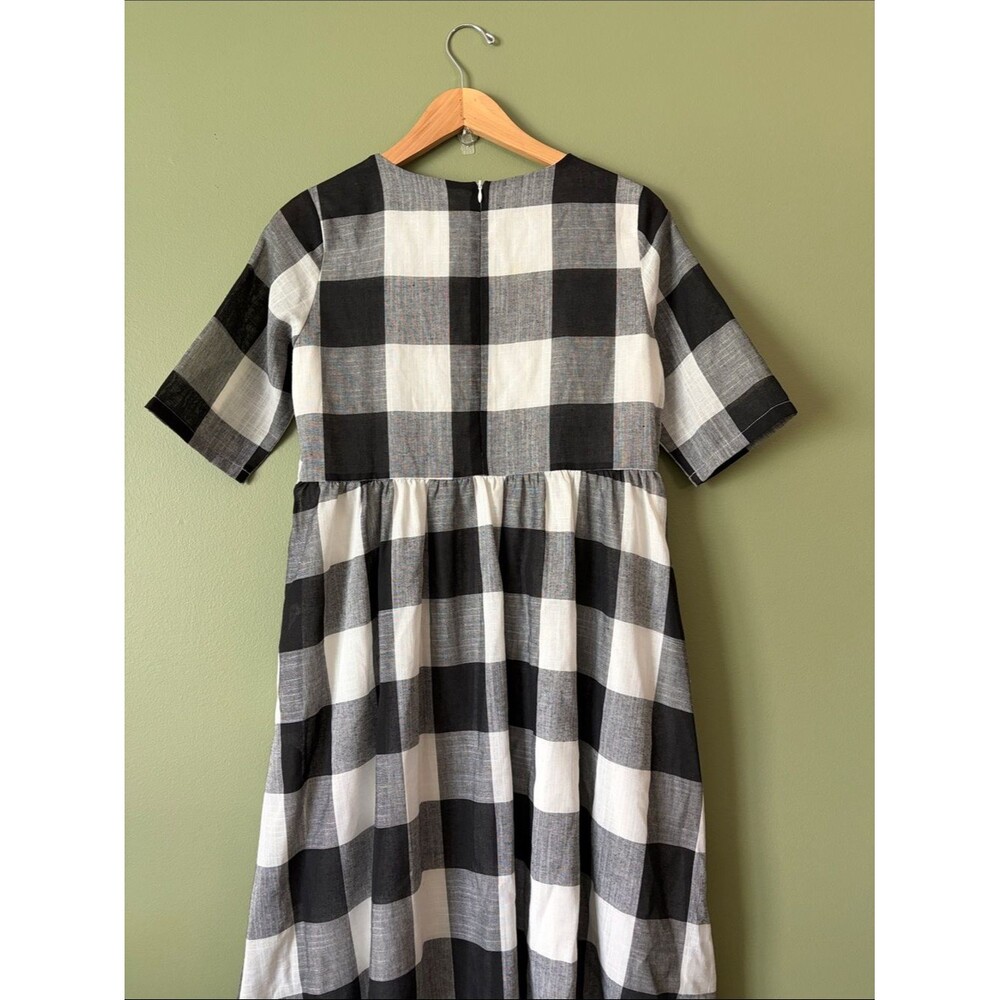 Roolee Maddie Buffalo Plaid Dress Black White Midi Side Pocket Short Sleeve Sz S - Picture 7 of 9